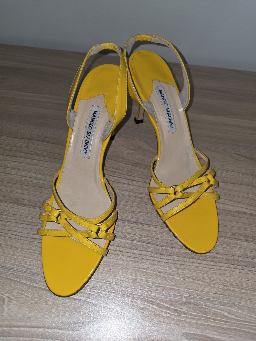 Manolo Blahnik Bright Yellow Strappy Slingback Heels